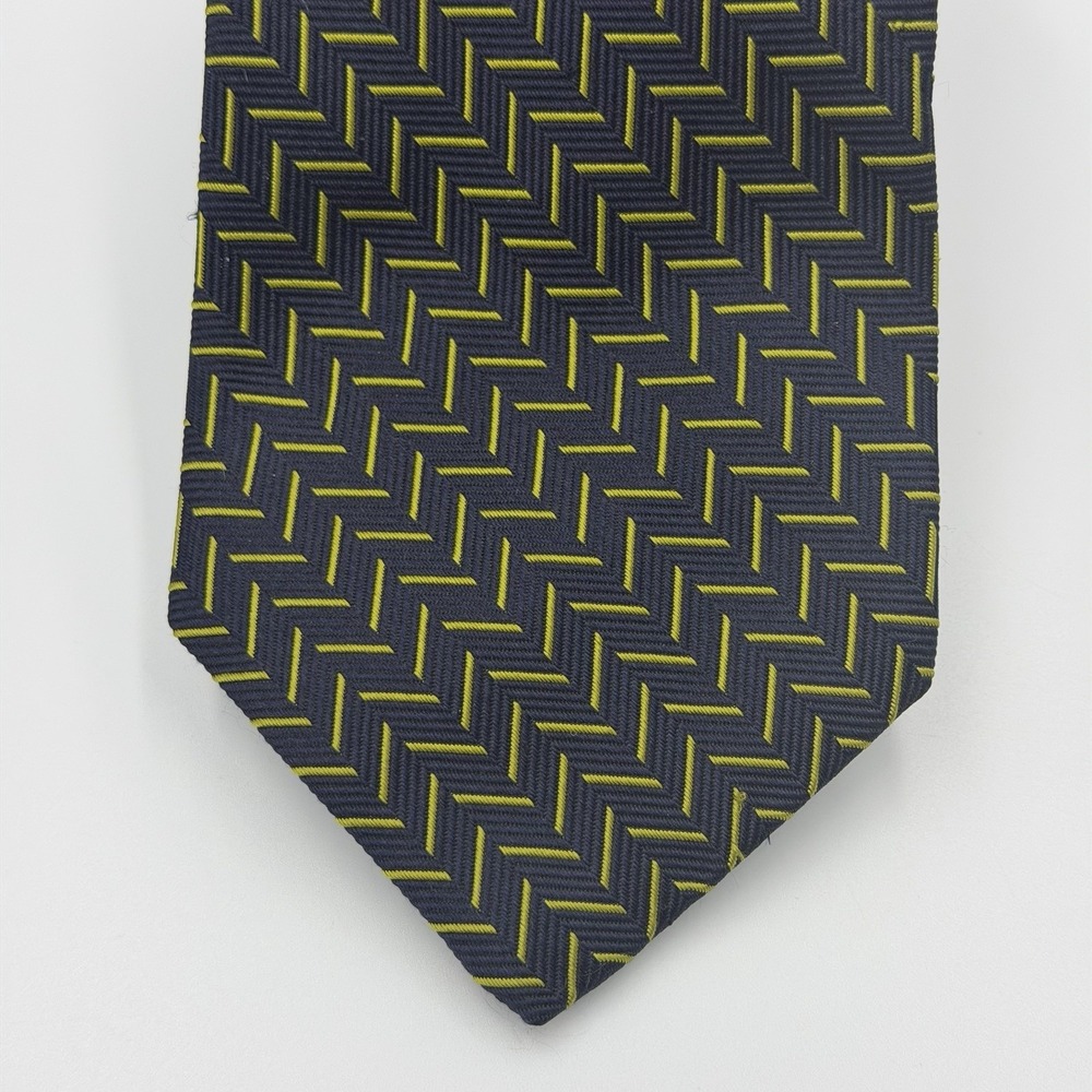 Brooks Brothers Makers Men's Silk Tie Necktie Navy Yellow Geometric
